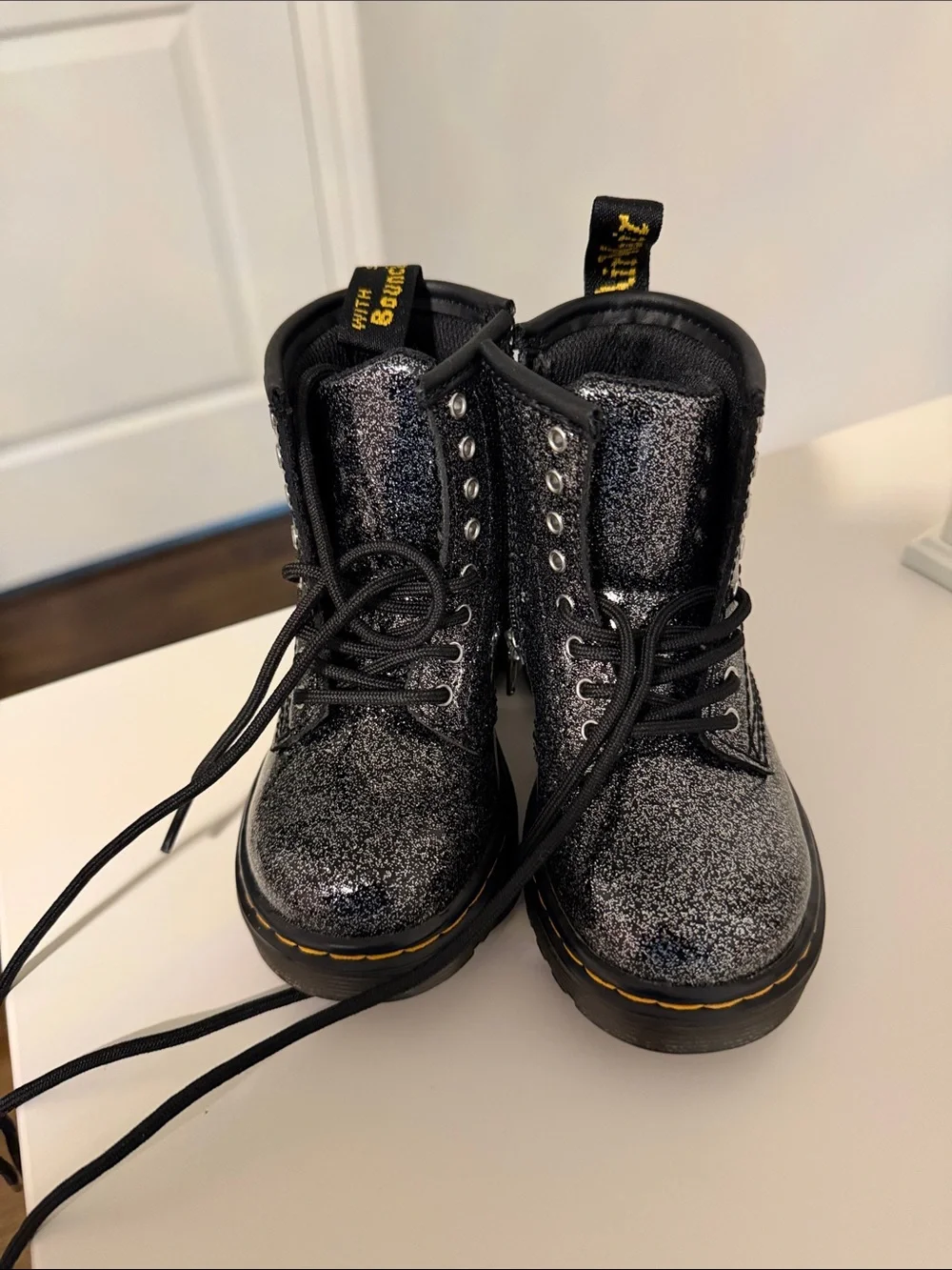Dr. Martens Black Glitter Lace-Up Combat Boots